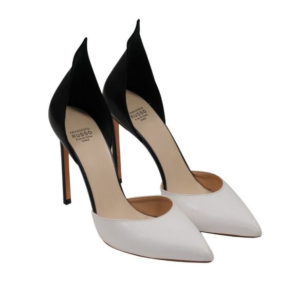 Francesco Russo Womens D'Orsay Pumps Size US 8.5 38.5 Black White Leather 105mm